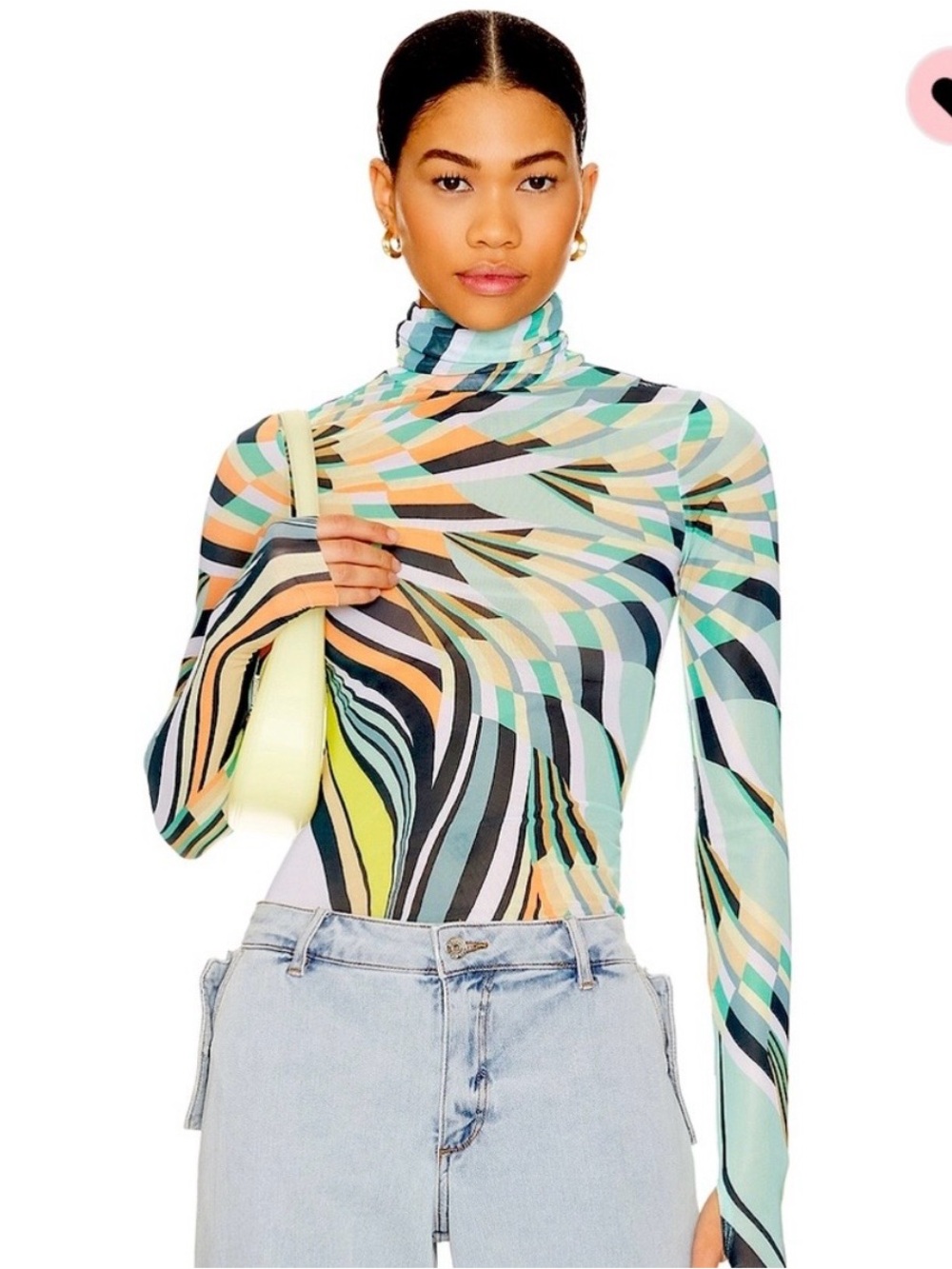 NWT AFRM Multicolor Abstract Swirl Turtleneck Long Sleeve Top size L.